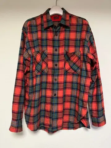 코튼 플란넬 셔츠 빨간색과 파랑색 체크 S/M