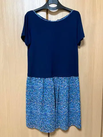 쿠미쿄쿠 리본 포함 네이비 반팔 원피스 사이즈 2