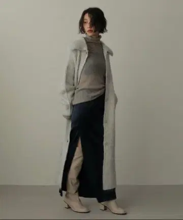 ETRE TOKYO 헤어리 롱 니트 가디건 가운 코트 아우터