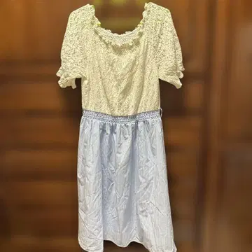 레이스 반팔 도킹 무릎 기장 원피스 LL