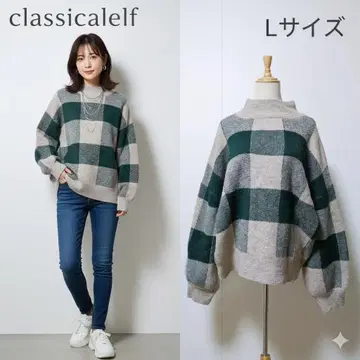 [ Java 콜라보 ] 클래식 엘프 체크 무늬 니트 모크넥 루즈핏