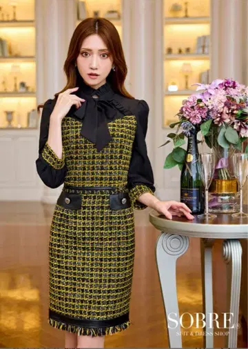 스탠드 카라 트위드 미니 드레스 빅 사이즈