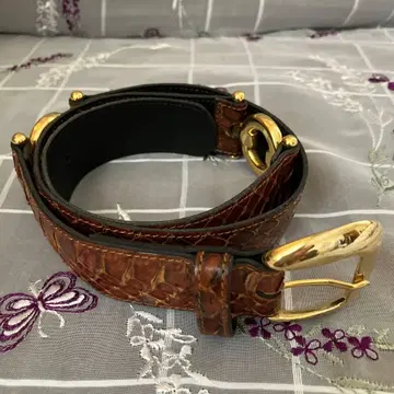 브라운 크로커다일풍 가죽 벨트 75cm 프랑스제 빈티지 제품