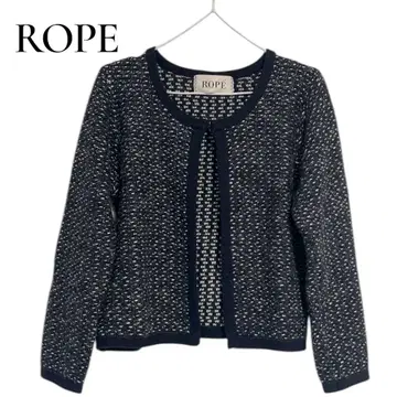 ROPE 트위드 노카라 가디건 네이비 고급