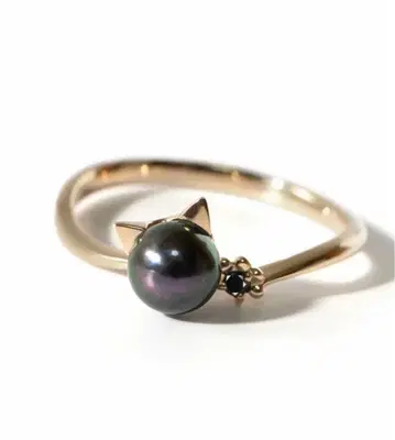 10K 고양이 모티브 펄 반지 FORTUNA CAT RING