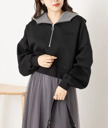 하프 지퍼 크롭 후드티 블랙/그레이