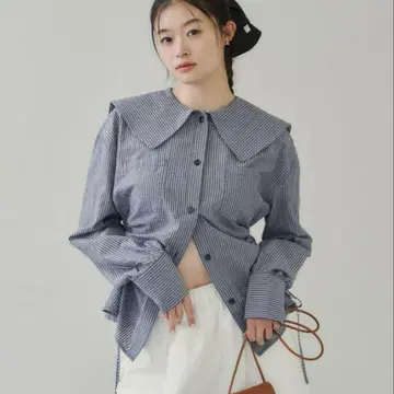 GIUNON 사이드 조임 스트라이프 셔츠