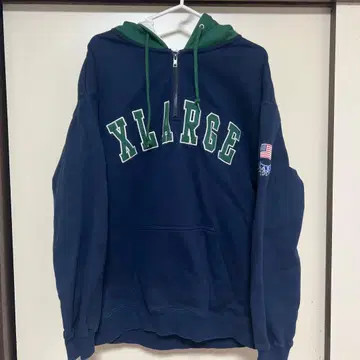 XLARGE 네이비 그린 하프 지퍼 후드티 M