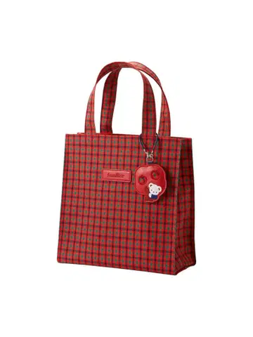 파밀리아 빨간색 체크 토트백 소