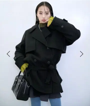 HARE 울리테크 트렌치 미들 코트 블랙