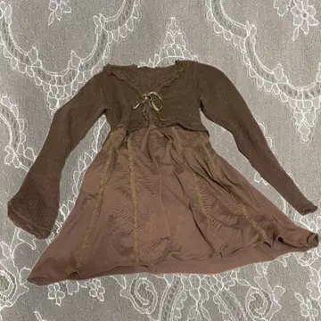 핑크 브라운 긴팔 원피스 페어리 그런지 모리걸 내추럴 y2k