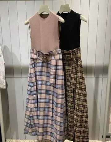 SNIDEL 니트 도킹 체크 원피스