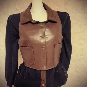 헤이세이 갸루 브라운 합성 피혁 베스트 베스트 그런지