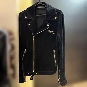 Hysteric Glamour 블랙 벨벳 더블 라이더 자켓