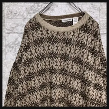 페어아일 패턴 클레이본 니트 드롭 숄더 베이지 브라운