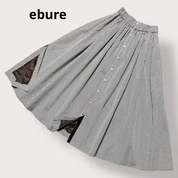새상품급 ebure 개더 플레어 스커트 스트라이프 롱 에부르