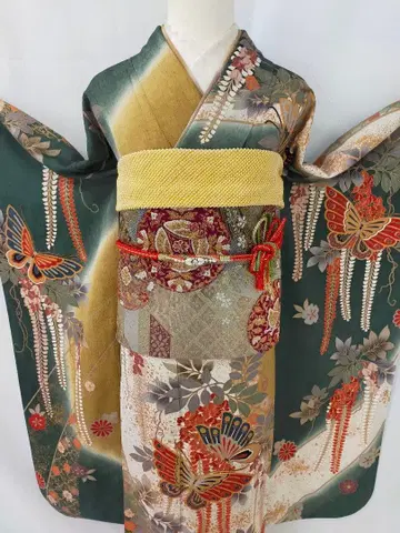 새상품급 순수 실크 교유젠 후리소데 3세트