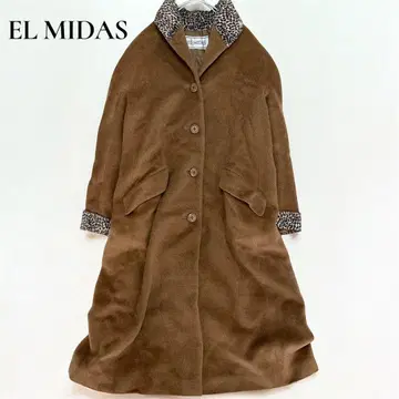 새상품급 EL MIDAS 롱 코트 울 모헤어 혼방 레오파드 브라운 레어