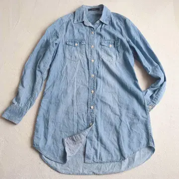 아즐 데님 셔츠 코튼 혼방 미디 기장 성숙 캐주얼 아메카지 S