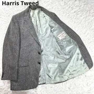 해리스 트위드 자켓 L 그레이 헤링본 호두 단추