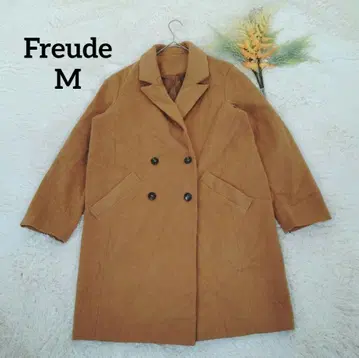 프로이데 여성용 무릎 기장 카멜 코트 (M) 더블 브레스트 레이온 혼방