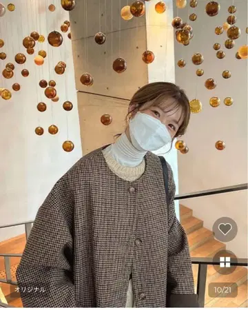 nugu hound's tooth check long coat