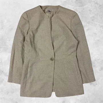 실크 혼방 하운드투스 패턴 노카라 자켓 M 상당 40 출퇴근 오피스