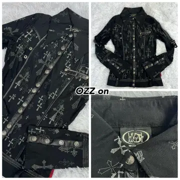 [ AW52 ] OZZ on 크로스 패턴 블랙 긴팔 셔츠 십자가 올 패턴