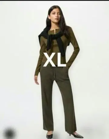 유니클로 워셔블 니트 리브 팬츠 XL 브라운