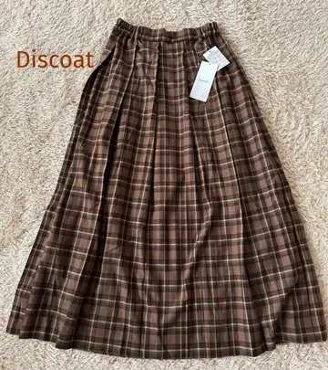 미사용 새상품 Discoat 체크 플리츠 롱 스커트 M