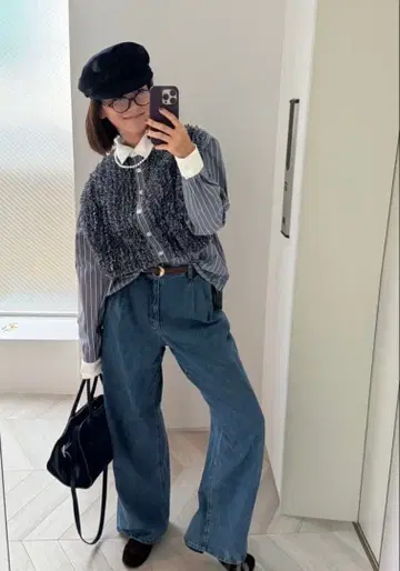 케일 프릴 스트라이프 셔츠 블루 새상품급