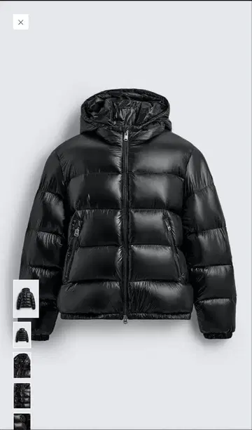 블랙 후드 부착 다운 자켓