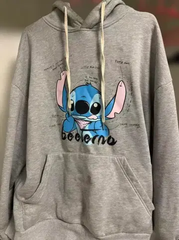 스티치 프린트 그레이 후드티 M