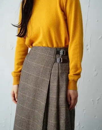 foufou 글렌체크 턱 랩스커트