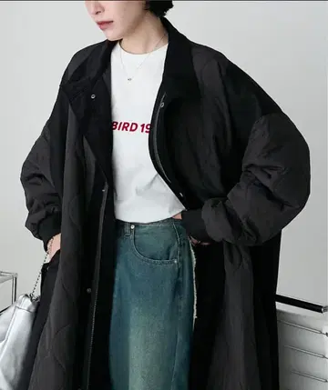 [ forksy. ] 이소재 절개 퀼팅 롱 코트