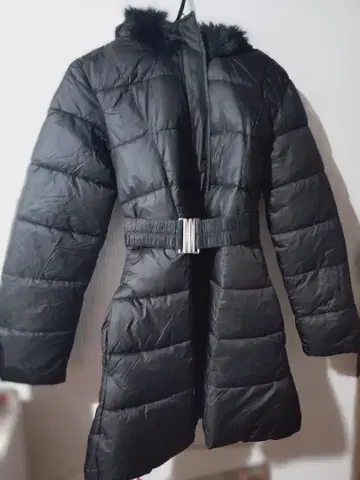 GRL 벨트 포함 퍼 A라인 다운 코트 블랙 M 사이즈