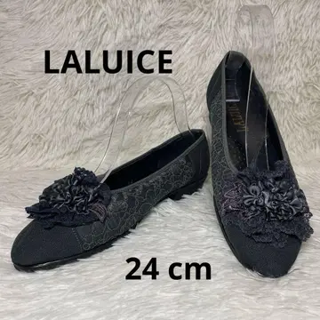 새상품급 LALUICE 레이스 꽃 장식 플랫슈즈 24 cm EEE 일본제
