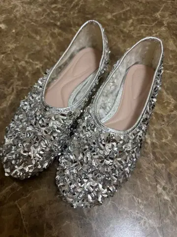 ZARA 비쥬 장식 실버 플랫슈즈