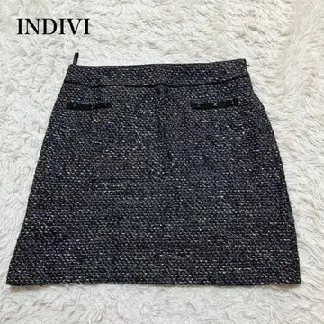 INDIVI 타이트 스커트 트위드 사다리꼴 울 혼방 일본제 빅 사이즈