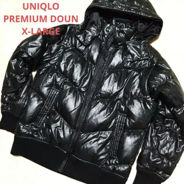 UNIQLO 블랙 프리미엄 다운 자켓 후드 부착 다운 90%