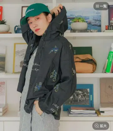 자수 드로스트 후드 셔츠 차콜