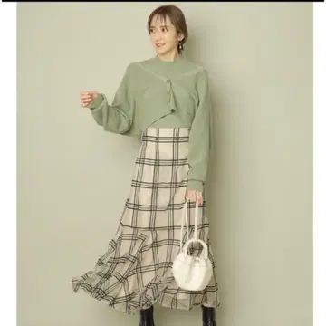 Rirandture 체크 무늬 플레어 롱 스커트