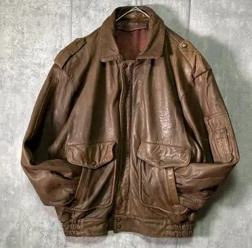 빈티지 양가죽 가죽 플라이트 자켓 브라운 부드러운 블루종