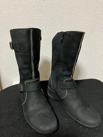 소 가죽 블랙 스웨이드 롱 부츠