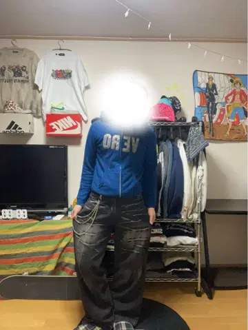 DTN 00s 지퍼 후드티 크롭 y2k 스트릿 opium 네이비 컬러 L