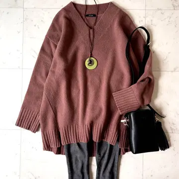 새상품급 저널 스탠다드 울 캐시미어 사이드 슬릿 V넥 브라운