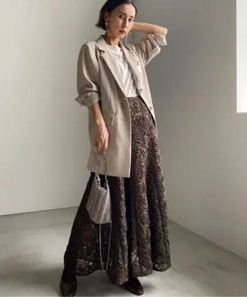 Ameri CHAIN EMBROIDERY SKIRT 브라운 S 사이즈