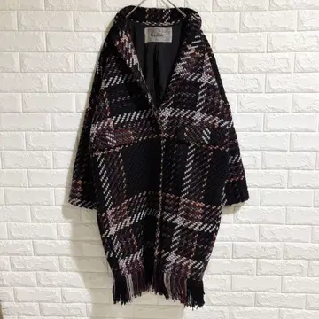 [ 손세탁 가능 ] 안티카 프린지 체크 코트 antiqua 자수 트위드