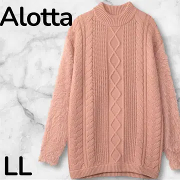 Alotta 케이블 편 소매 샤기 니트 미니 원피스 LL 핑크