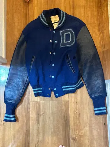 천연 가죽 HOUSTON SPORTSWEAR 바시티 자켓 38 네이비